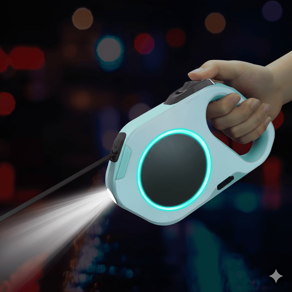 led Retractable Dog Leash with LED Light 16ft Portable Retractable Walking Leash Rechargeable LED Lighted Dog Leash with Handle for Small Medium Dogs Pets Up to 30kg