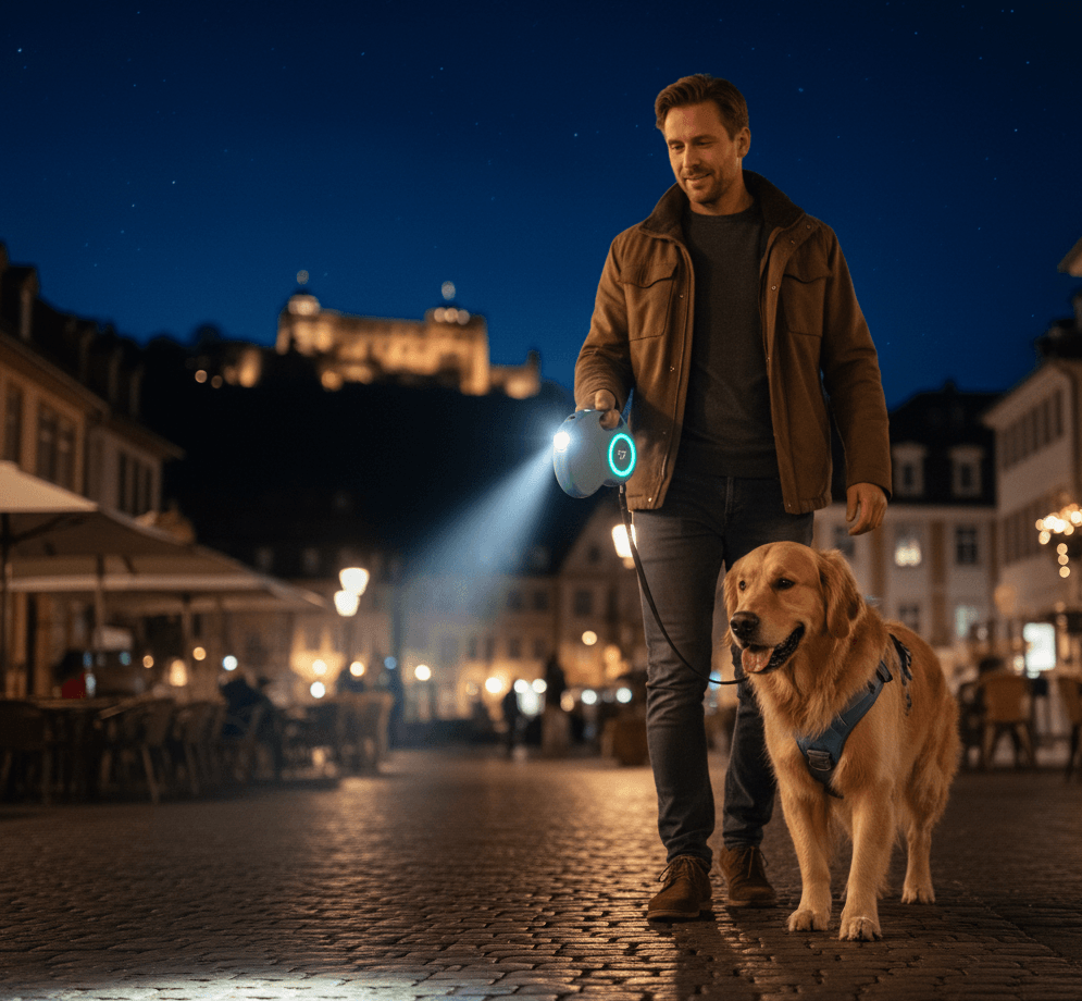 Retractable Dog Leash with LED Light with dog