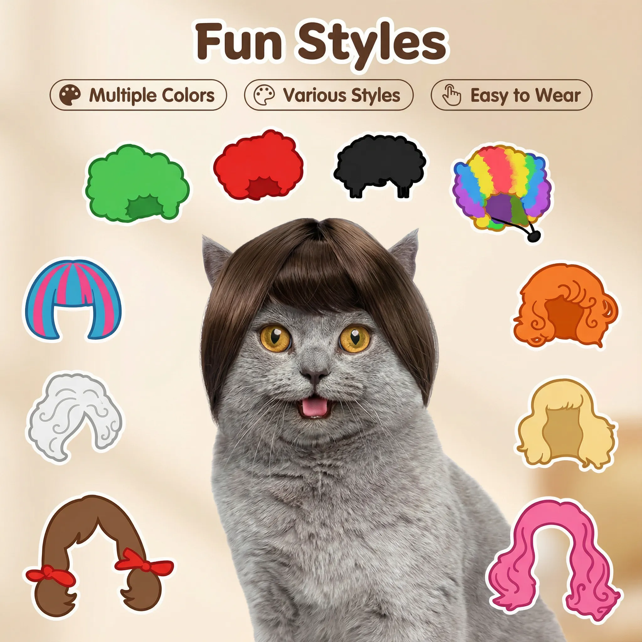 Colorful pet wig fancy