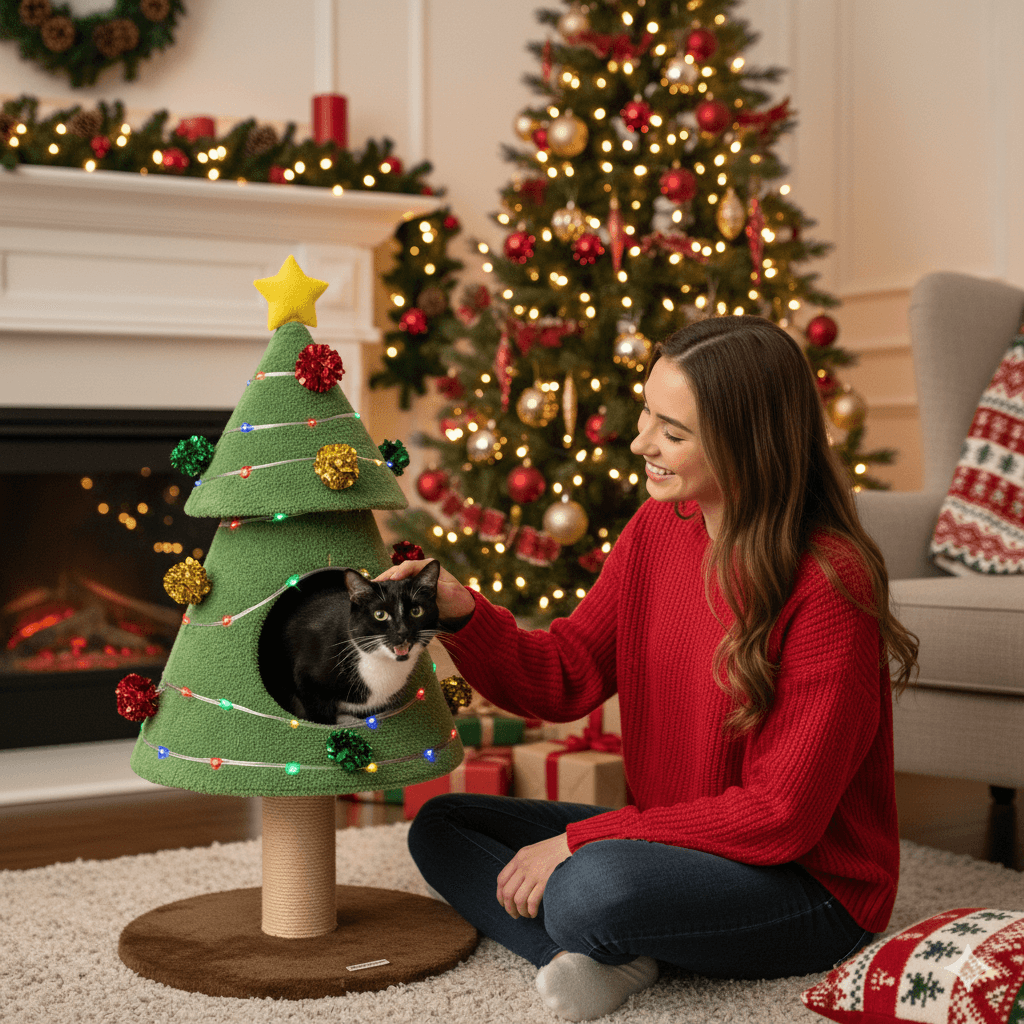 Luxury Christmas Tree Cat Condo for Large Cats - Durable Sisal Scratching Post & Play Tree