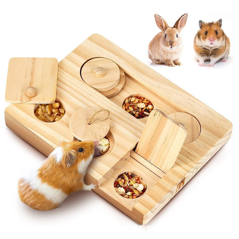 Wooden pet foraging toy feeder for hamsters, squirrels, chinchillas, hedgehogs, guinea pigs, rabbits