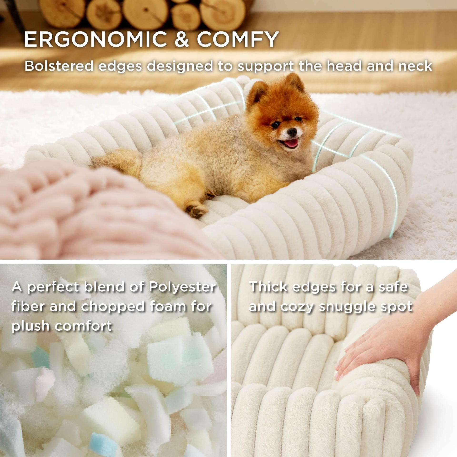 Washable Cream Fleece Pet Bed for Small & Medium Dogs