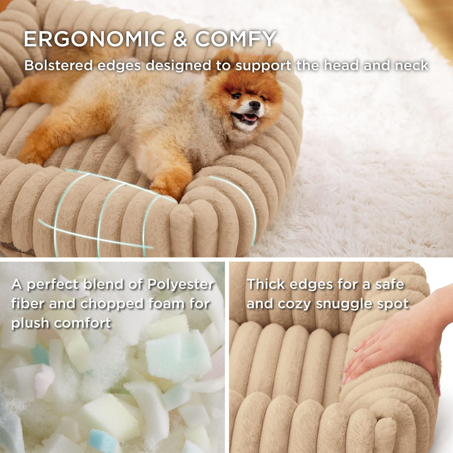 Washable Cream Fleece Pet Bed for Small & Medium Dogs