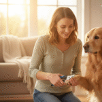 the women cutting nails for her dog with fsy nails clippers big size