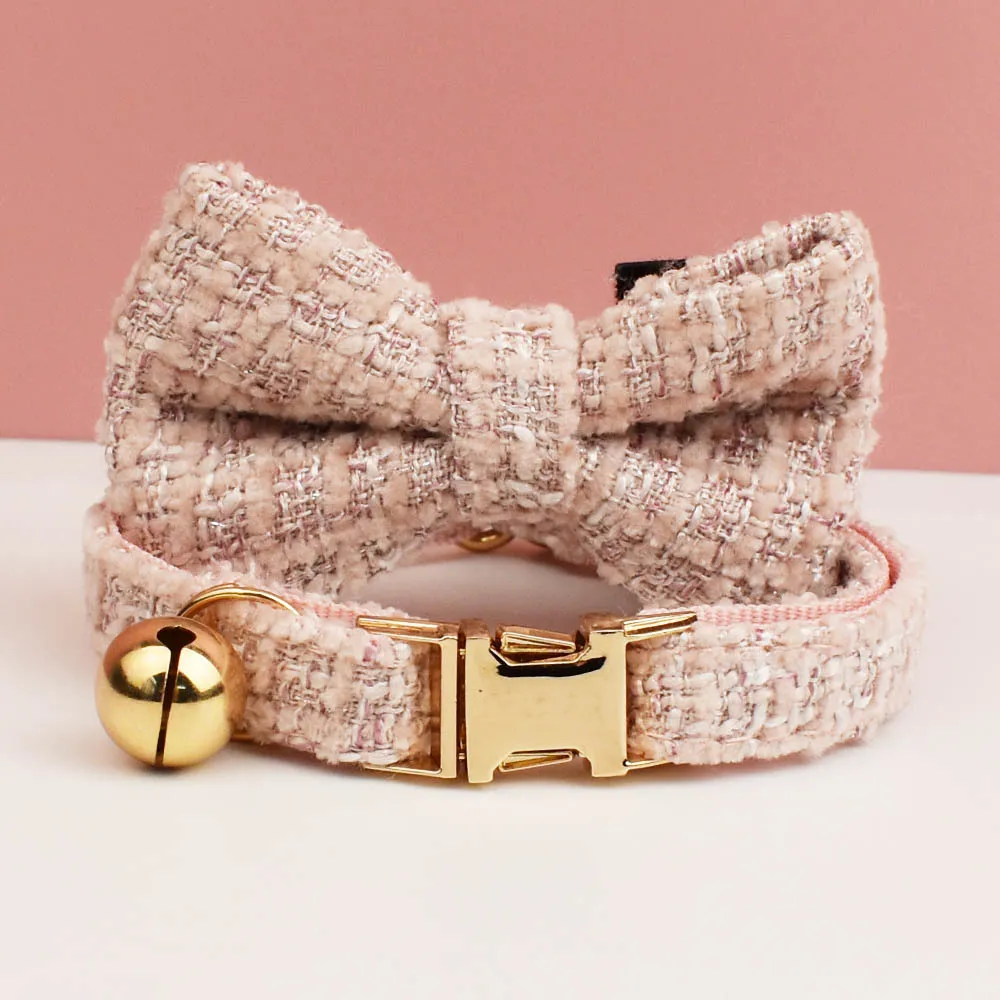 pink color dog ID collar+bow tie